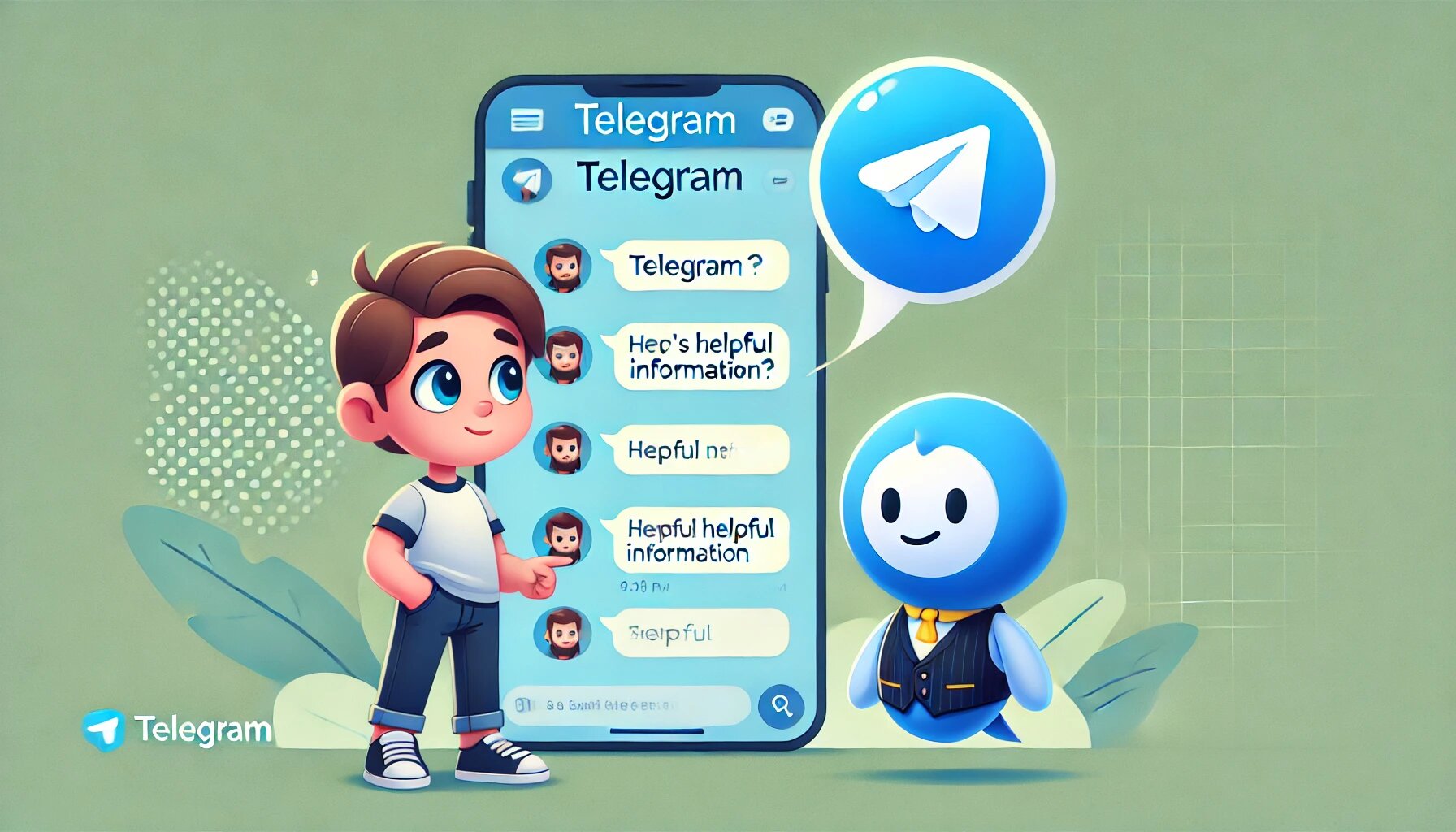 DALL·E 2025-03-06 15.05.48 - A cartoon character interacting with a Telegram bot in a conversation. The bot provides helpful information and the Telegram logo is displayed in the _proc.jpg